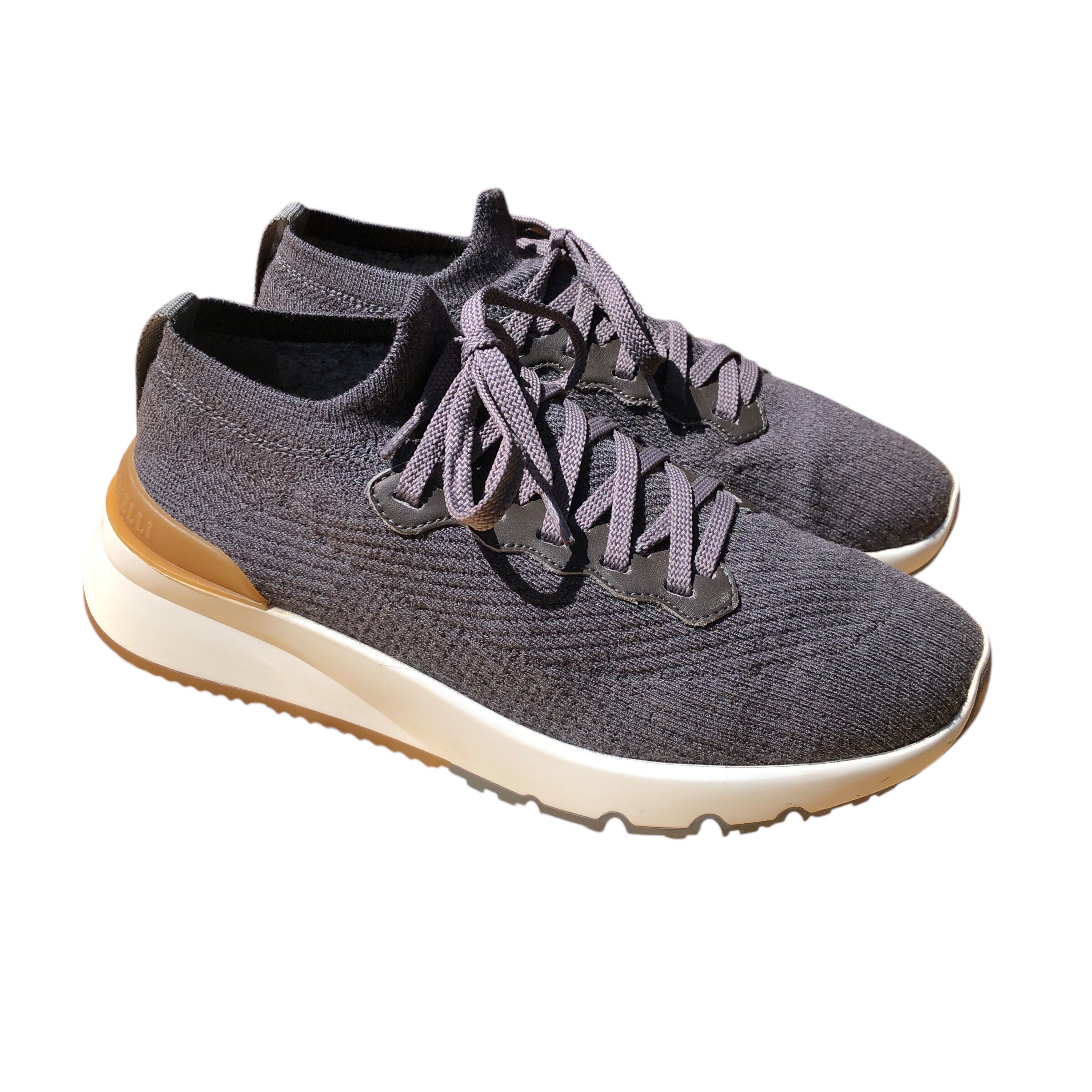 BRUNELLO CUCINELLI grey knitted lace up sneakers - 5(39)